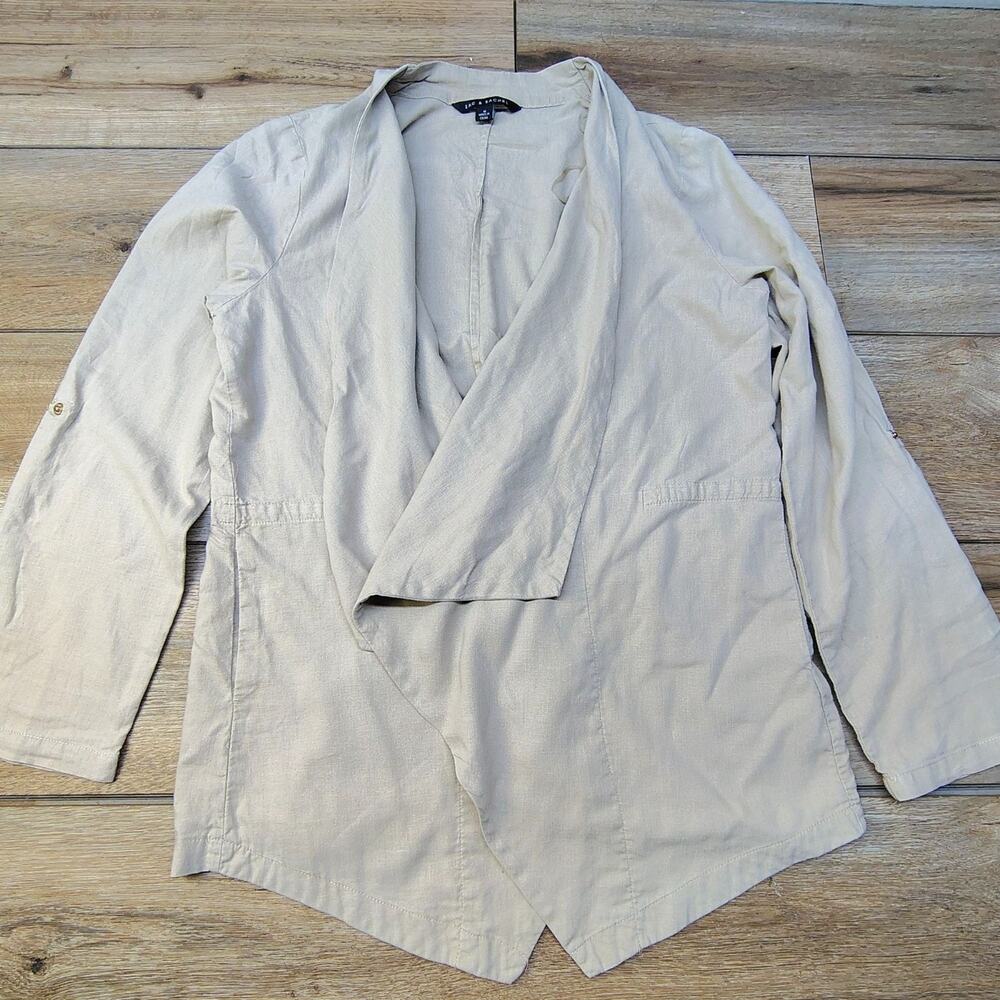 Zac & Rachel Linen Beige Open Cardigan Wrap Roll Tab Layer Boho Chic Medium Y2K